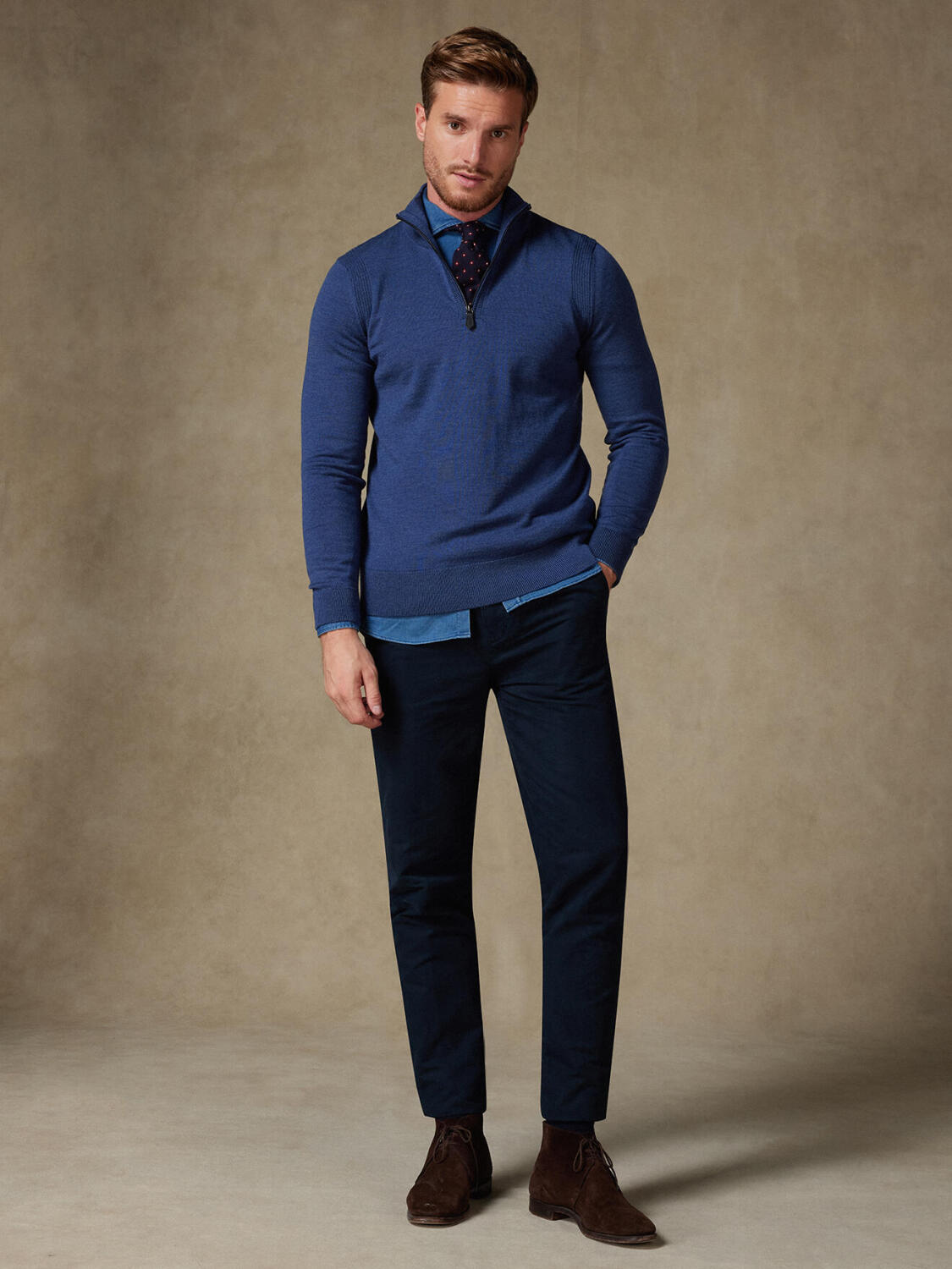 Half Zip Greg aus blauem Merino