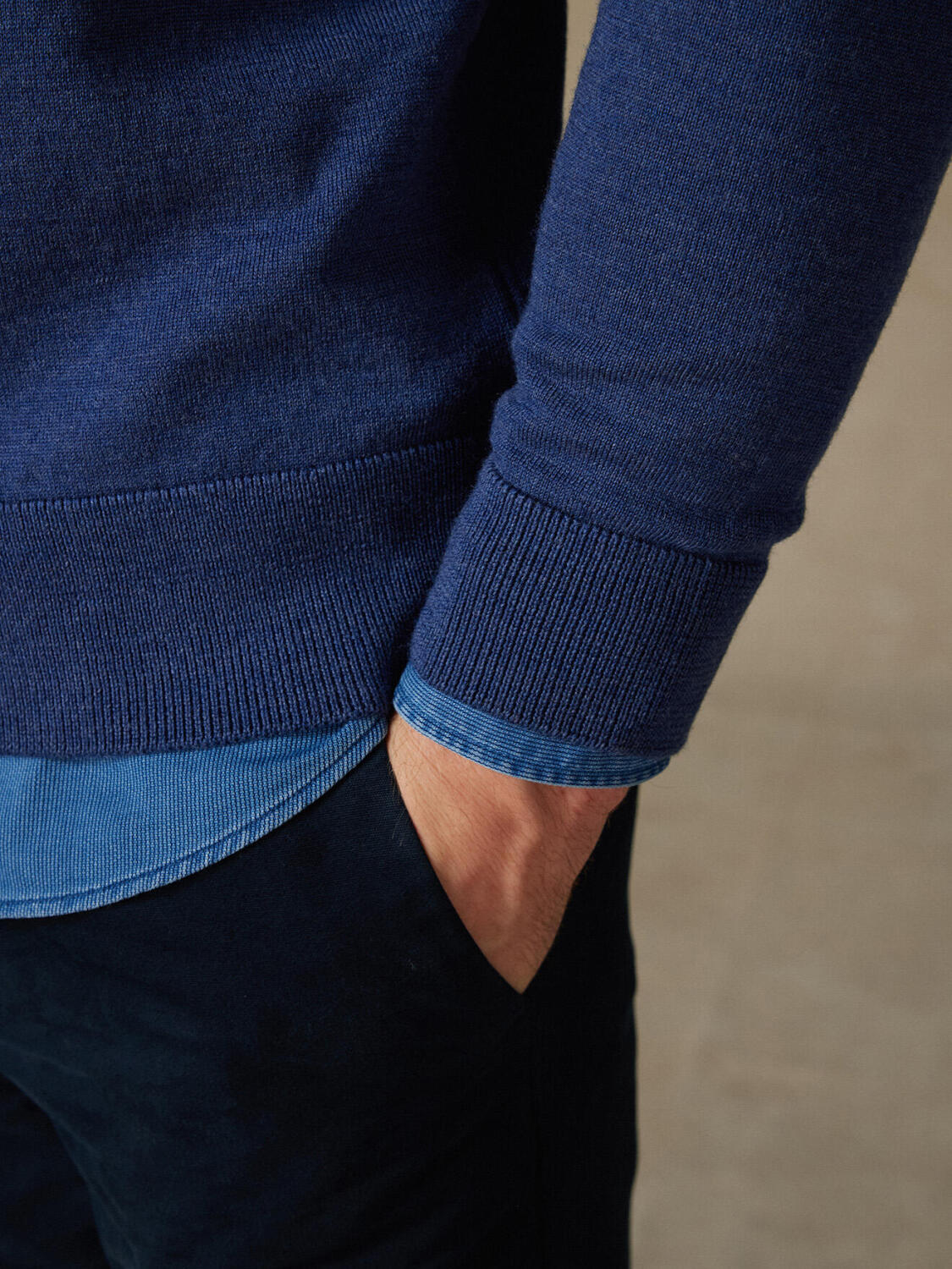 Half Zip Greg aus blauem Merino