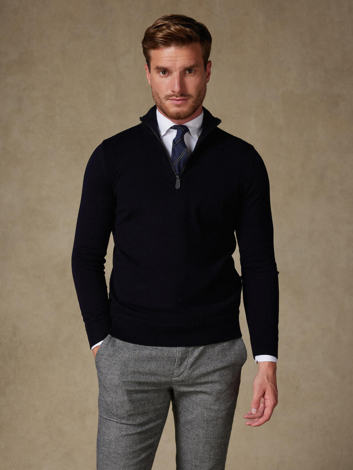 Half Zip Greg in lana merino blu navy