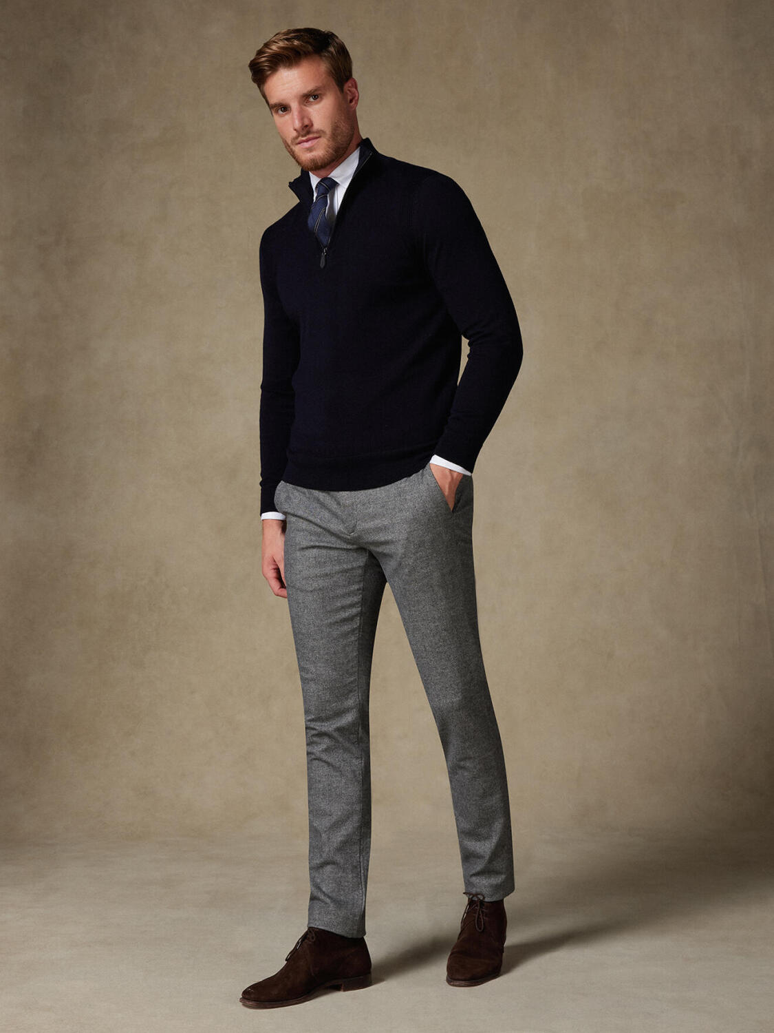 Half Zip Greg in lana merino blu navy