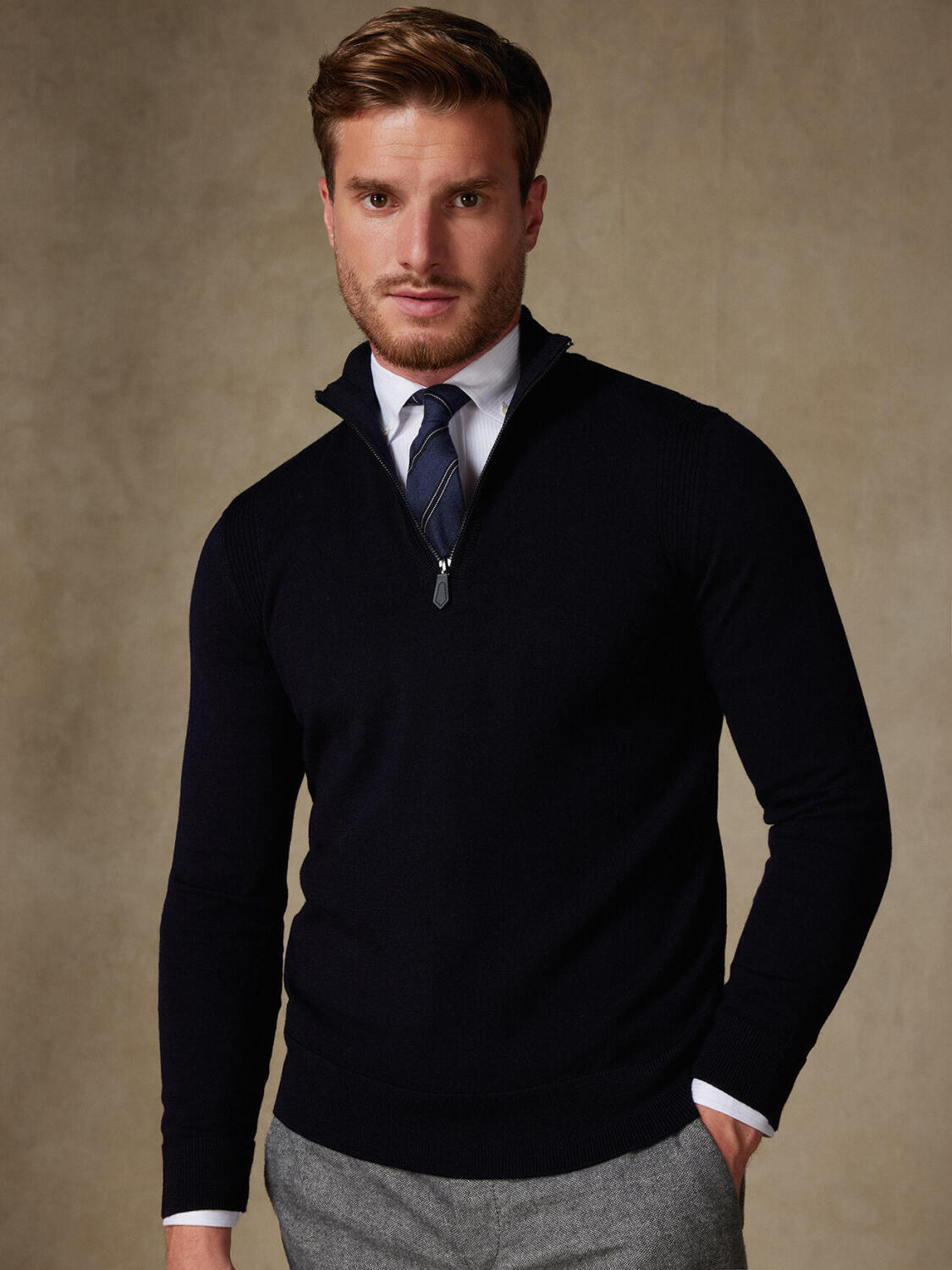 Half Zip Greg in lana merino blu navy