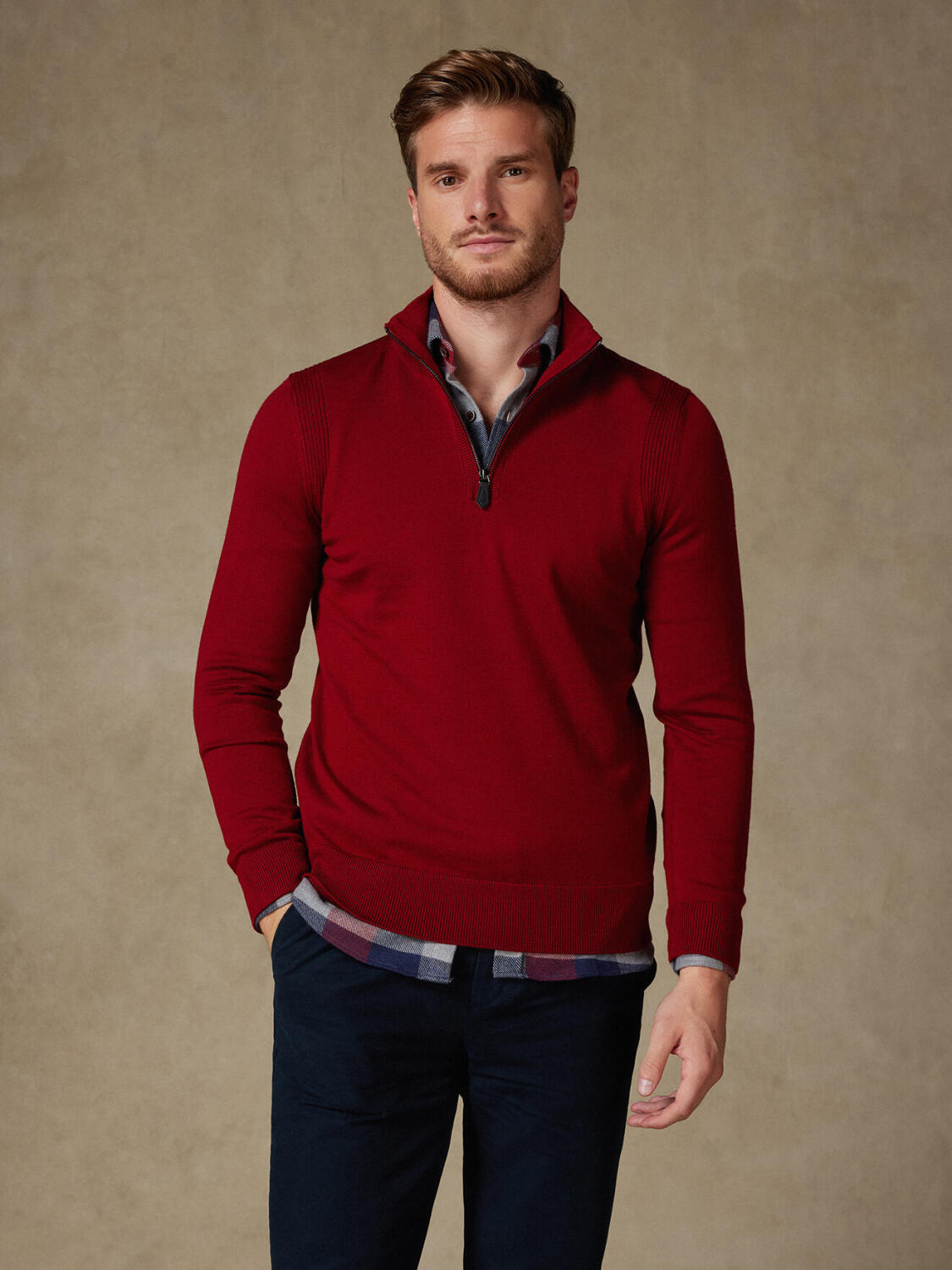 Half Zip Greg in lana merino bordeaux
