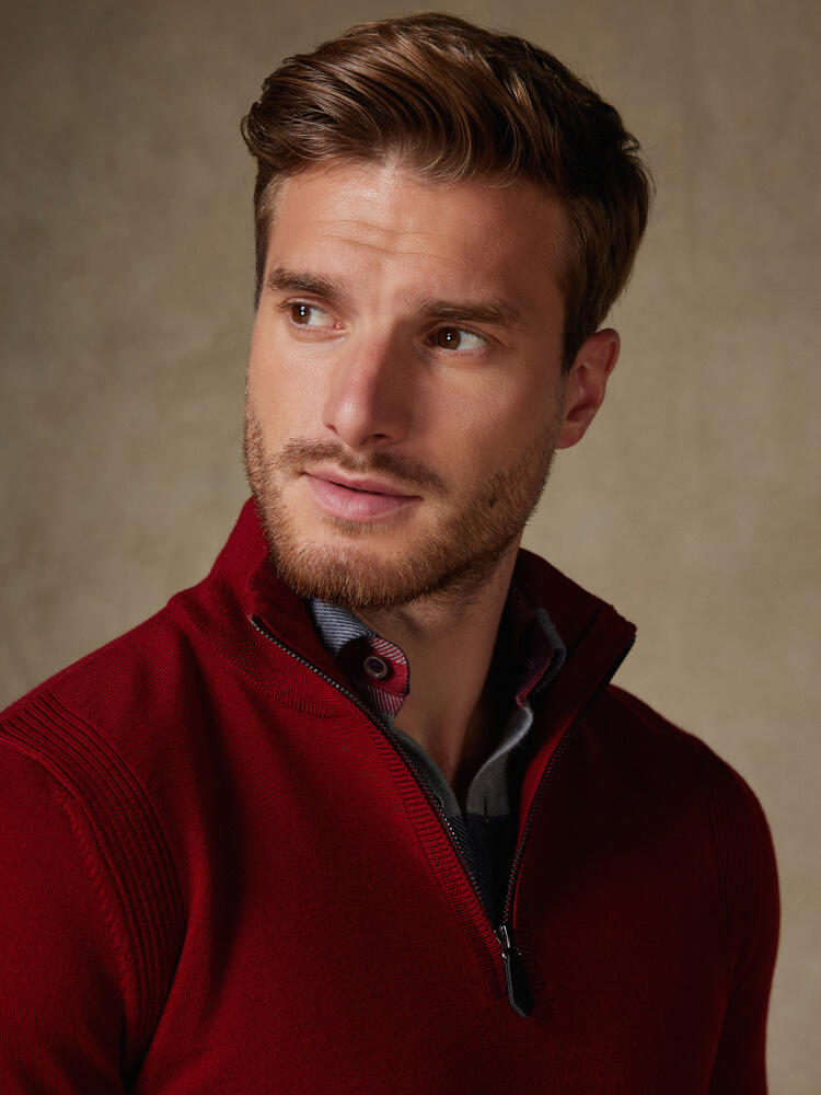 Greg Half Zip in rood merino