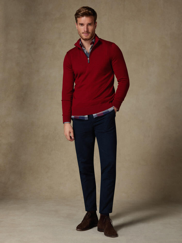 Greg Half Zip en merino rojo