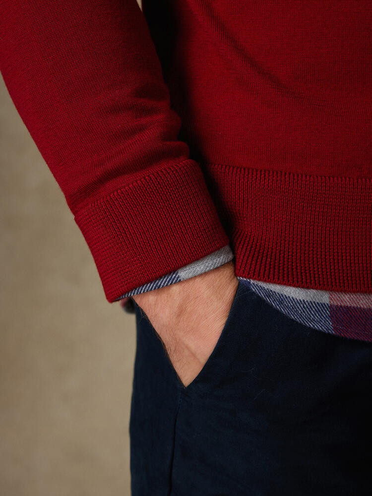 Greg Half Zip in rood merino