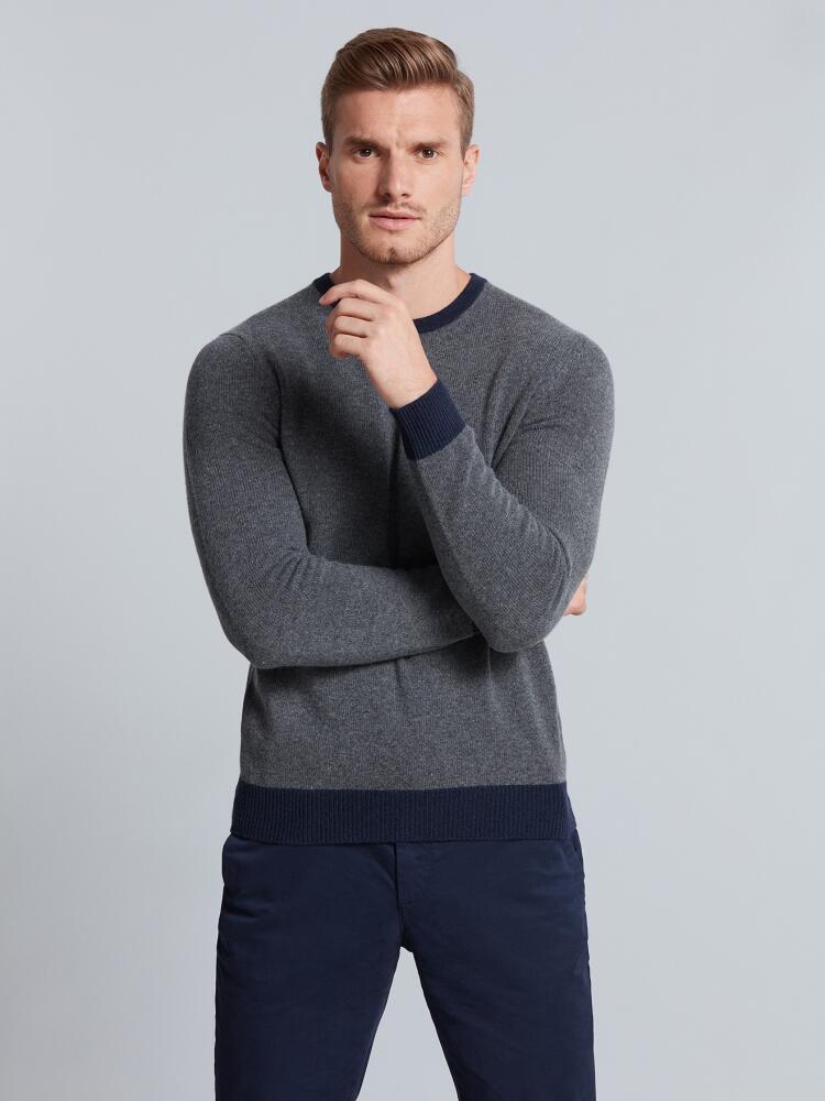 Lambswool charcoal bicolore round neck sweater