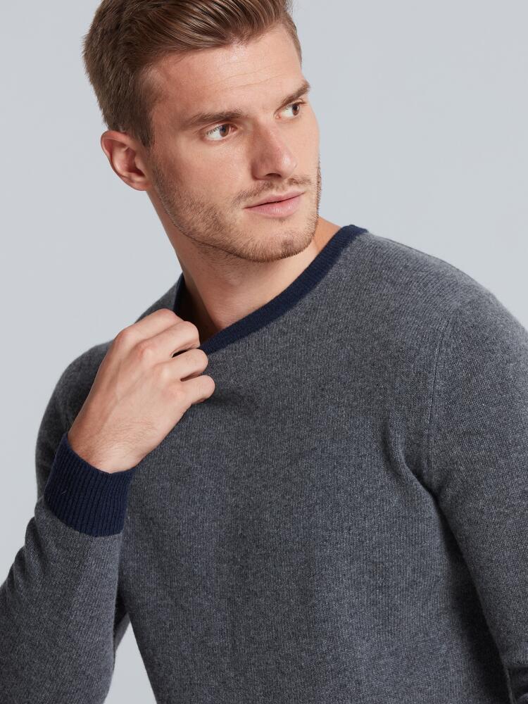 Lambswool charcoal bicolore round neck sweater