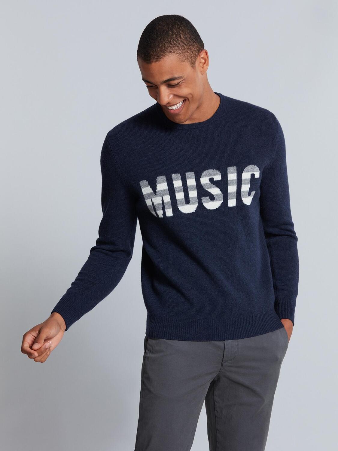 Pull col rond Music marine