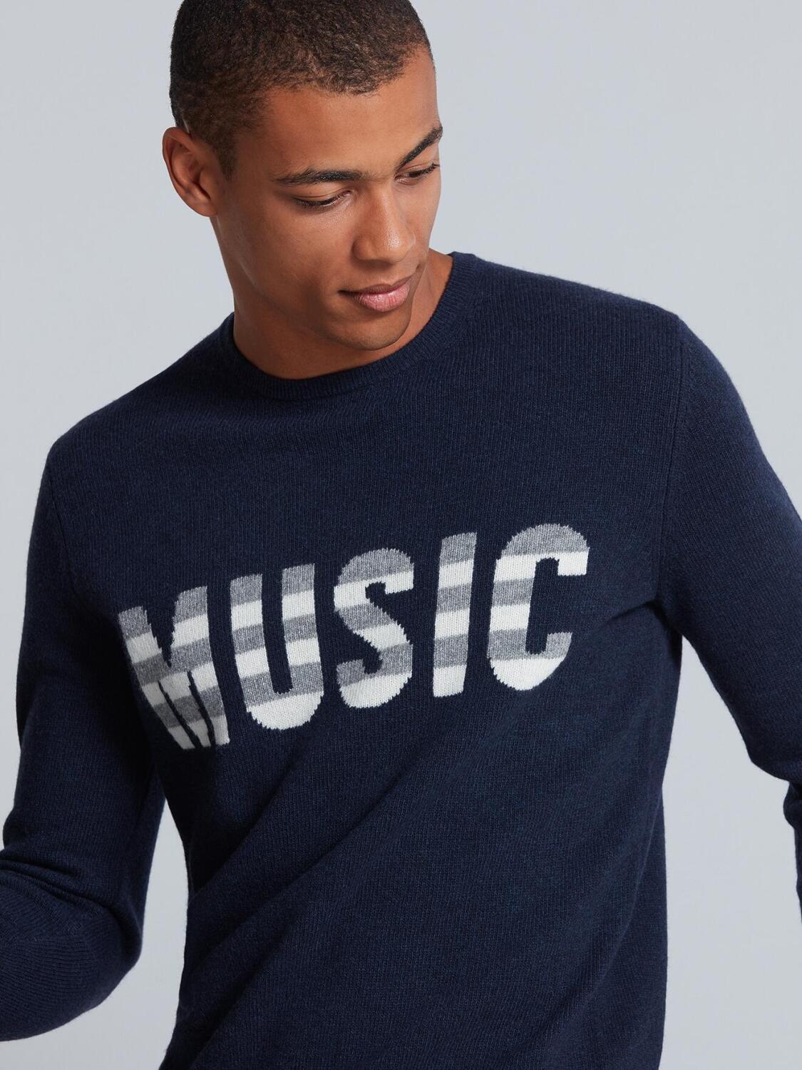 Pull col rond Music marine