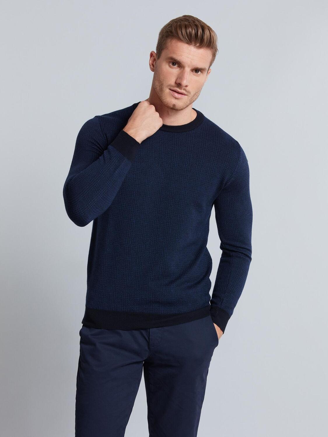 Jersey de cuello redondo de merino Pr&iacute;ncipe de Gales