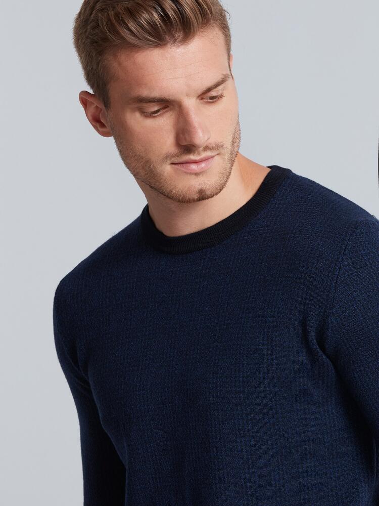 Jersey de cuello redondo de merino Príncipe de Gales