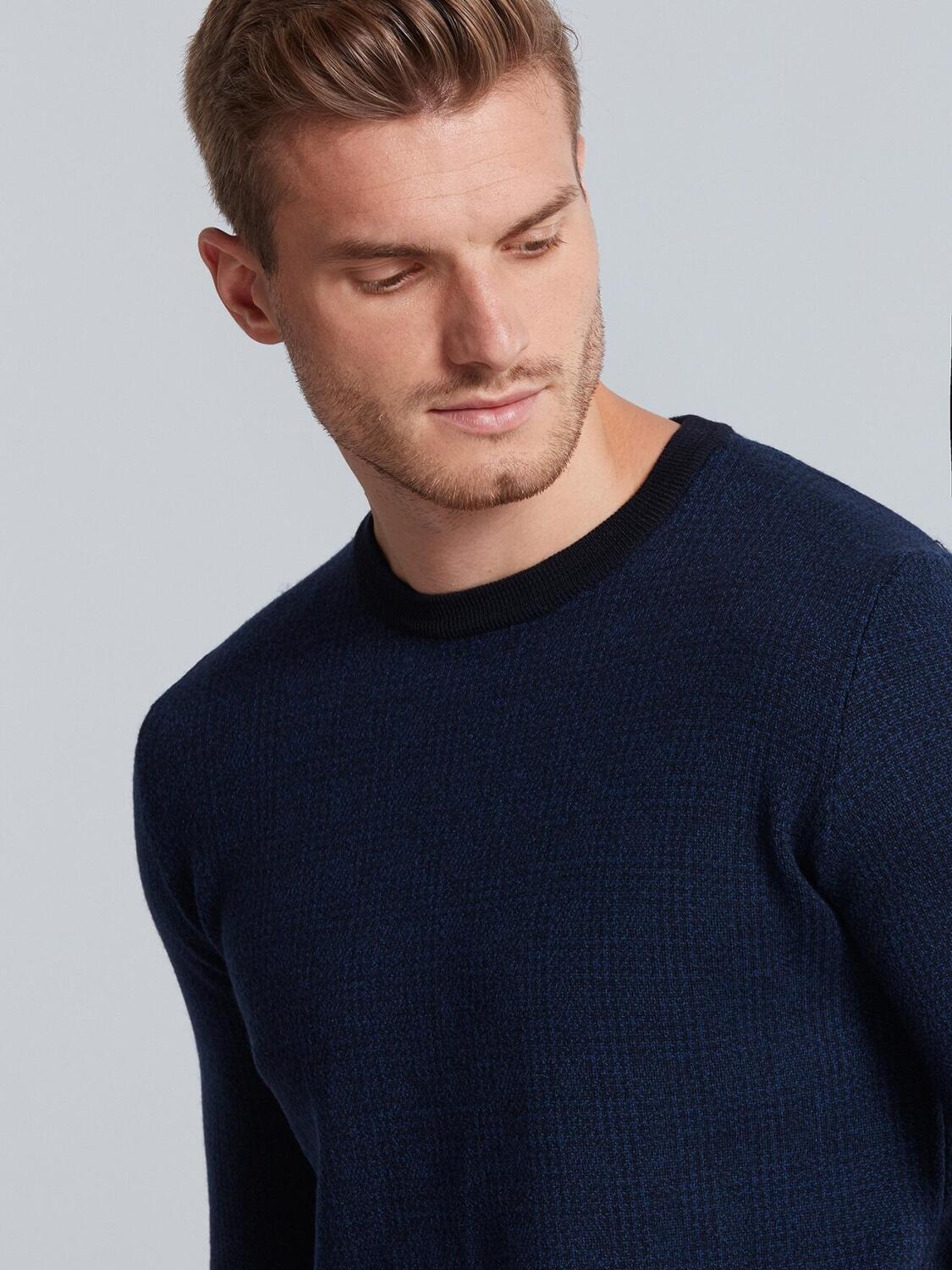 Jersey de cuello redondo de merino Pr&iacute;ncipe de Gales