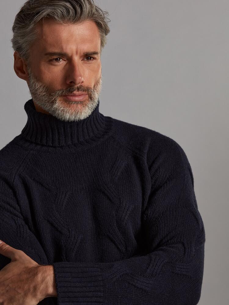 Becky twist turtleneck in navy blue lambswool