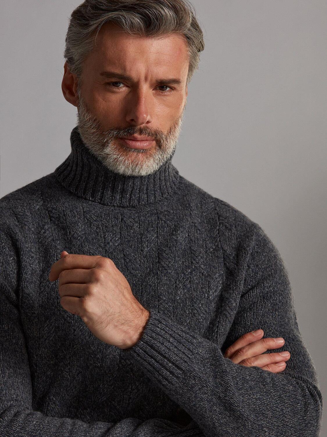 Col roul&eacute; structur&eacute; Bolton en lambswool anthracite