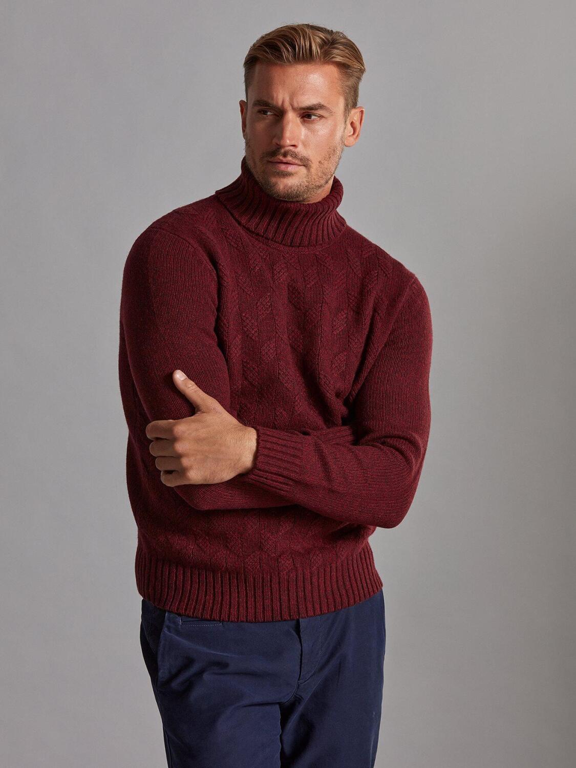 Col roul&eacute; structur&eacute; Bolton en lambswool bordeaux