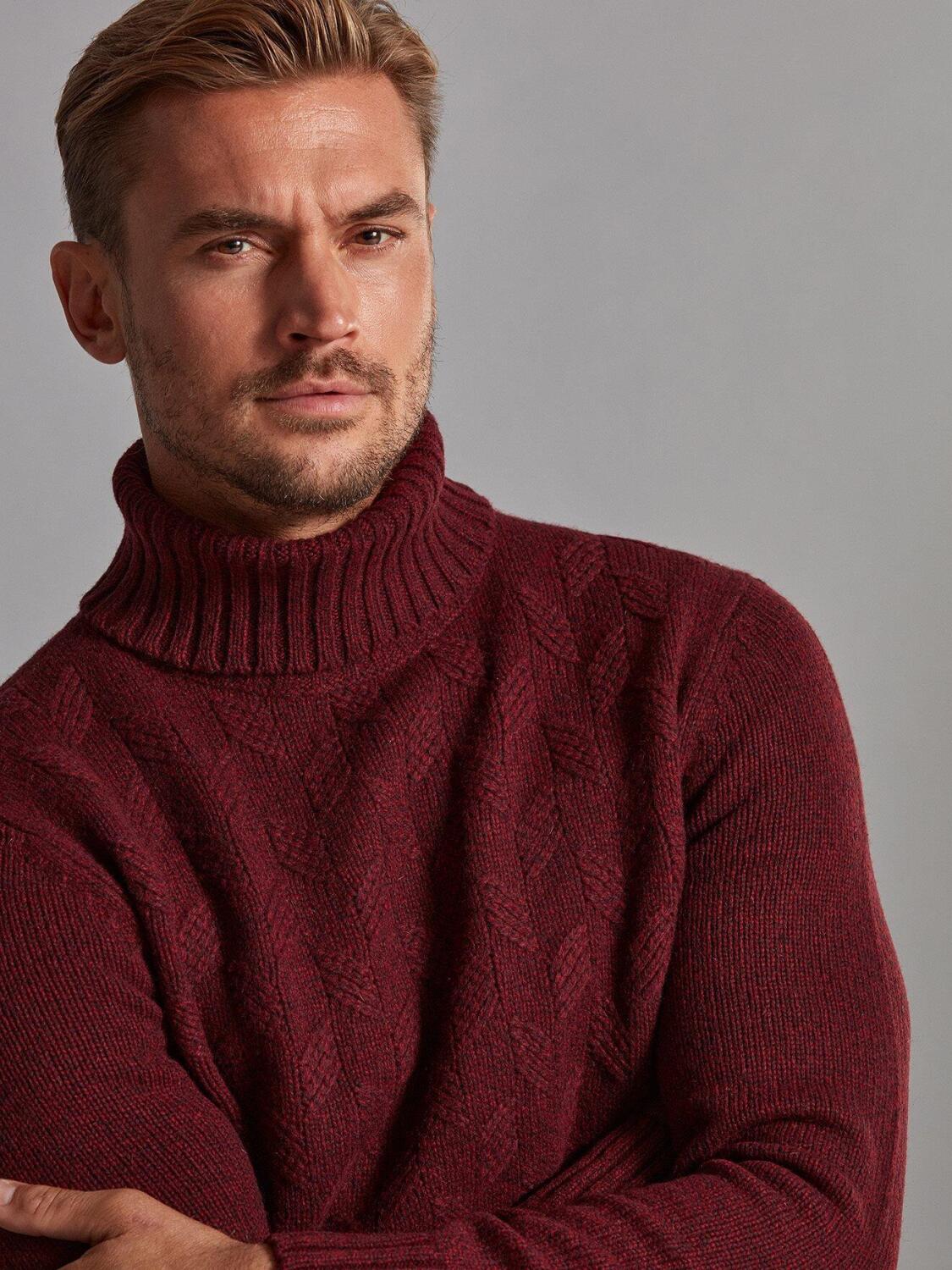 Col roul&eacute; structur&eacute; Bolton en lambswool bordeaux