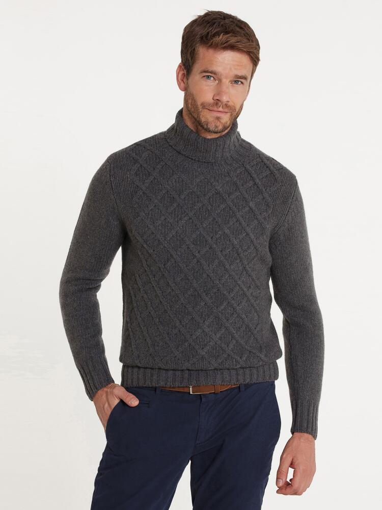 Lambswool charcoal irish roll neck knitwear