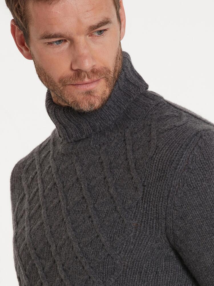 Lambswool charcoal irish roll neck knitwear