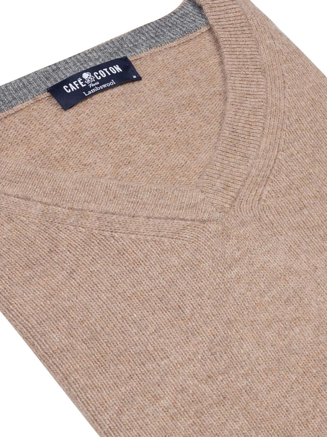Beige V-Ausschnitt-Pullover aus Lammwolle