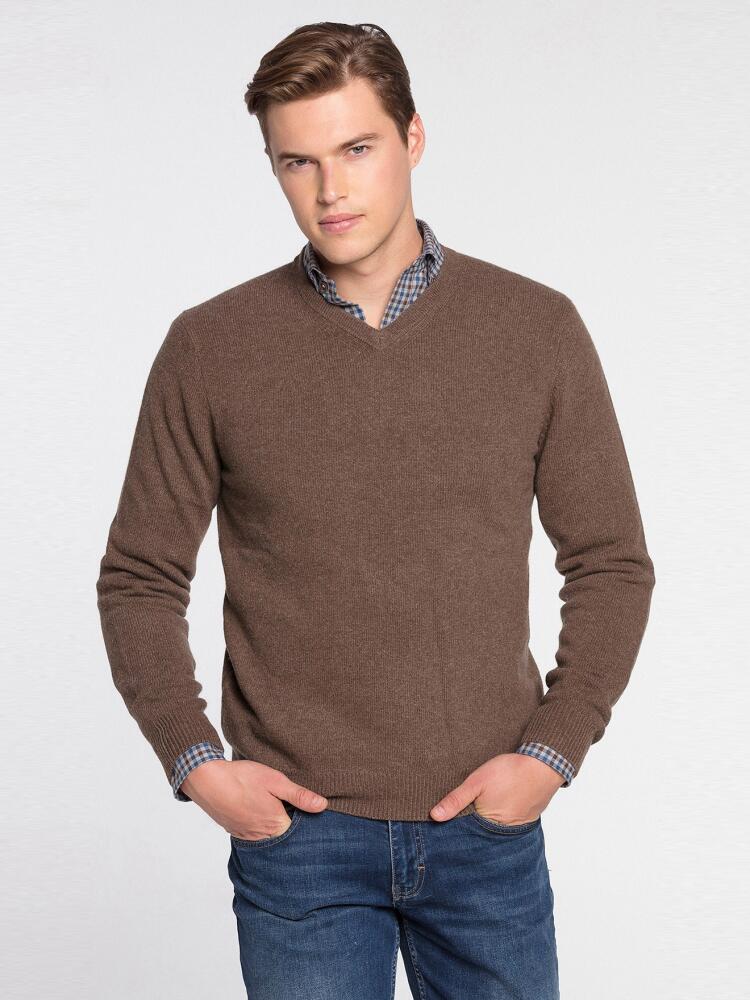 Maglione con scollo a V in lana d'agnello marrone