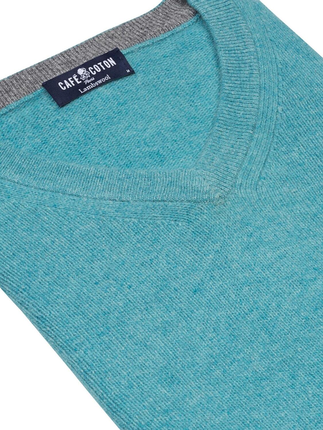 Maglione con scollo a V in lana d'agnello blu laguna