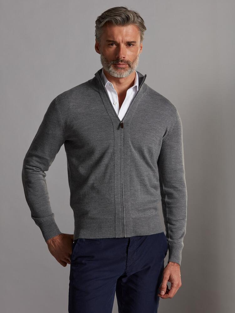 Cardigan con zip Bady in merino grigio