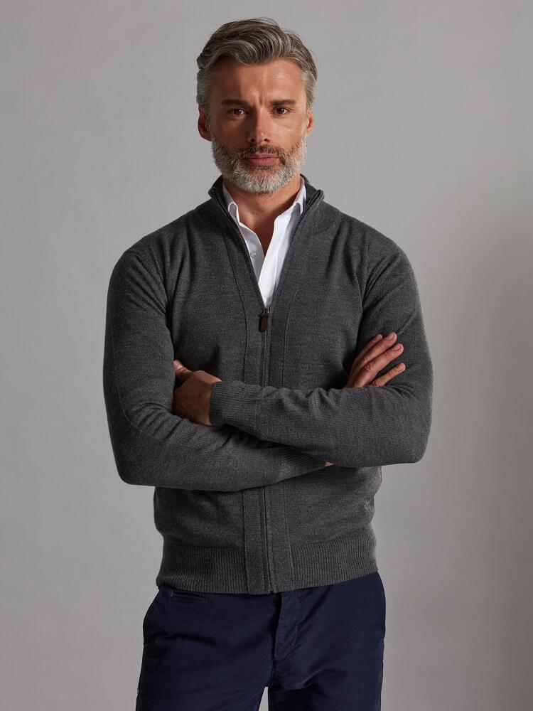 Bady zip-up cardigan in charcoal merino