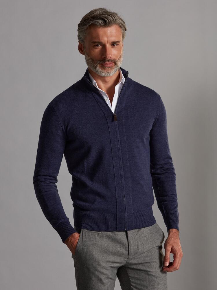 Cardigan con zip Bady in merino blu