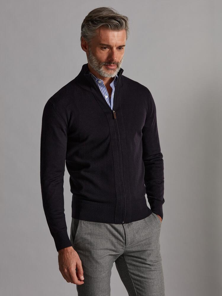 Bady zip-up cardigan in navy blue merino