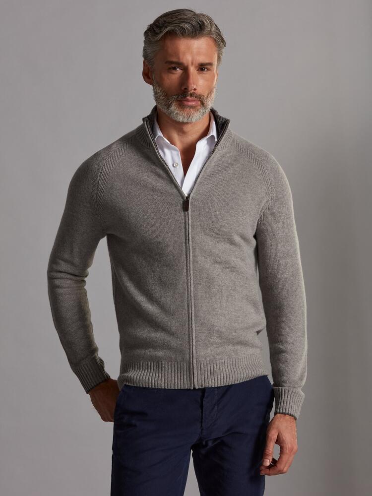 Cardigan zippé Ben en lambswool gris