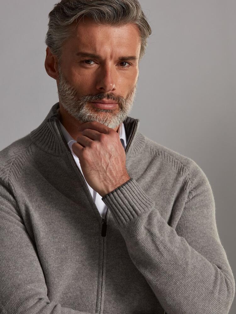 Cardigan zippé Ben en lambswool gris