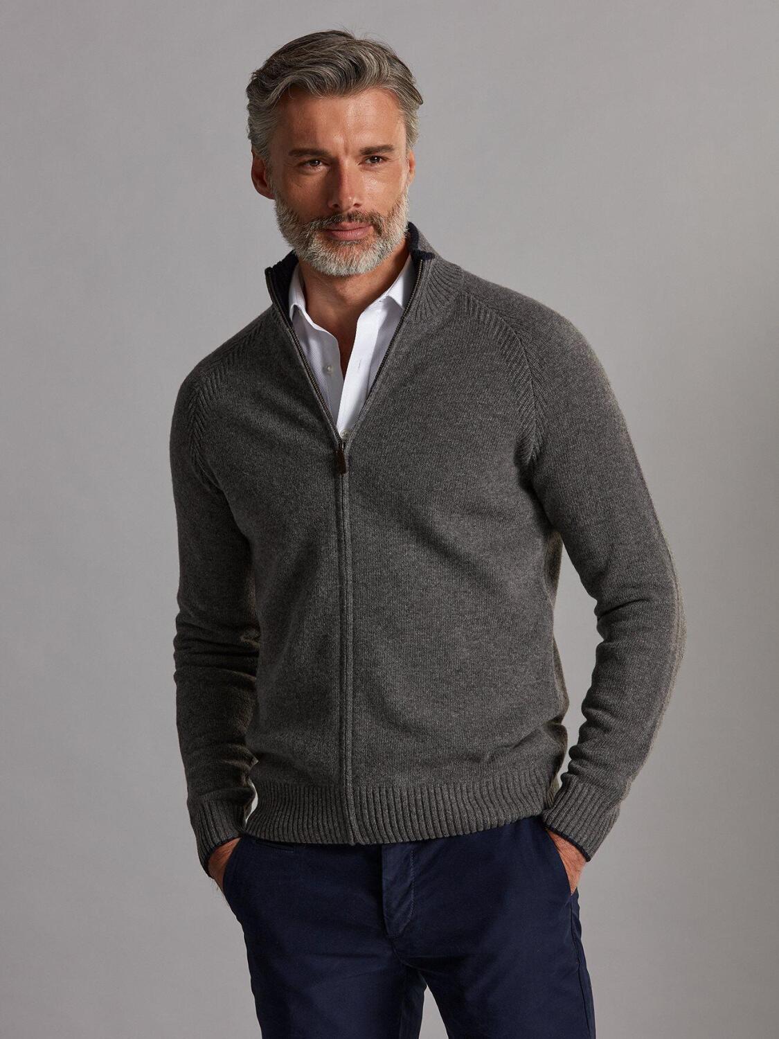 Cardigan Ben con zip in lambswool antracite