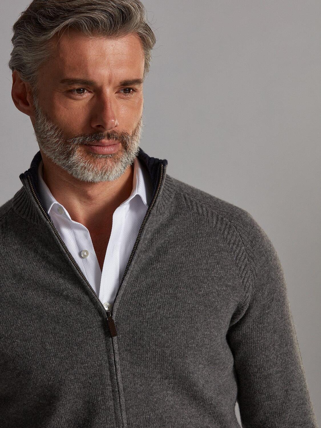 Cardigan Ben con zip in lambswool antracite