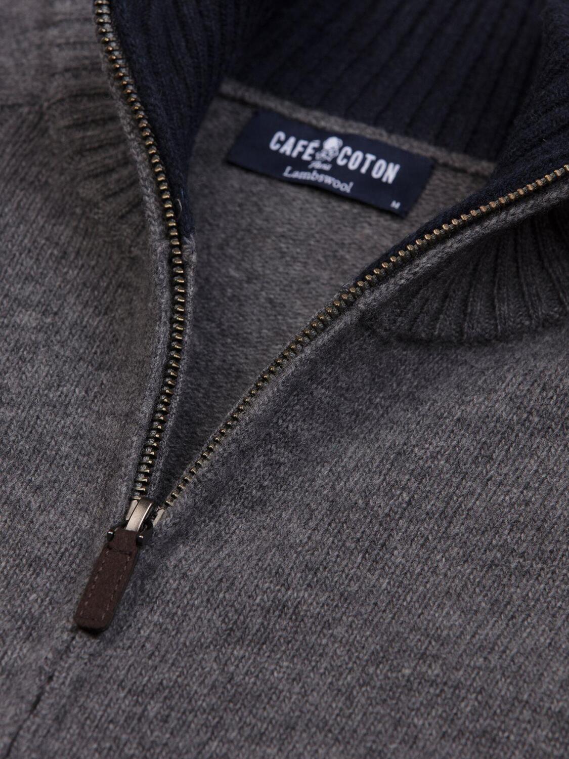 Cardigan Ben con zip in lambswool antracite