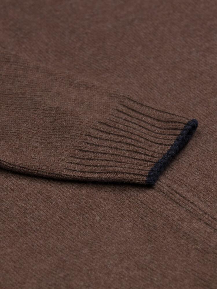 Ben zip-up cardigan in brown lambswool