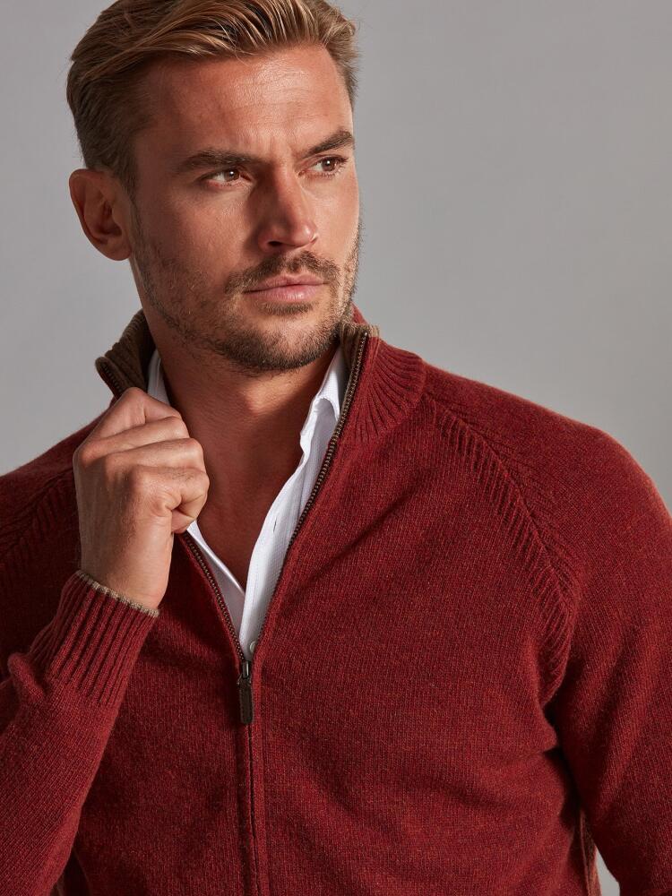 Cardigan con zip Ben in lambswool color ruggine