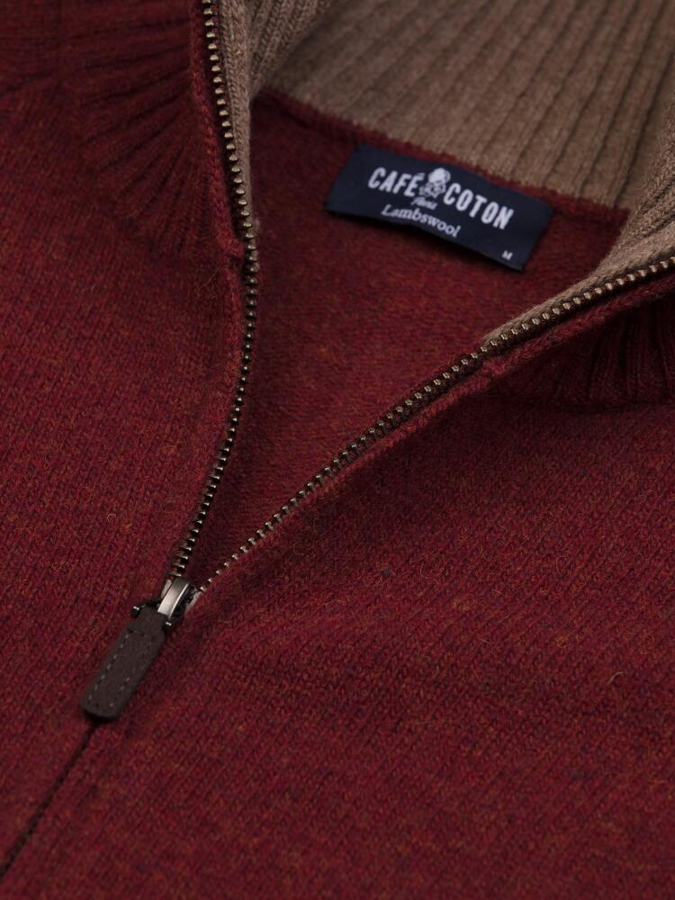 Cardigan con zip Ben in lambswool color ruggine