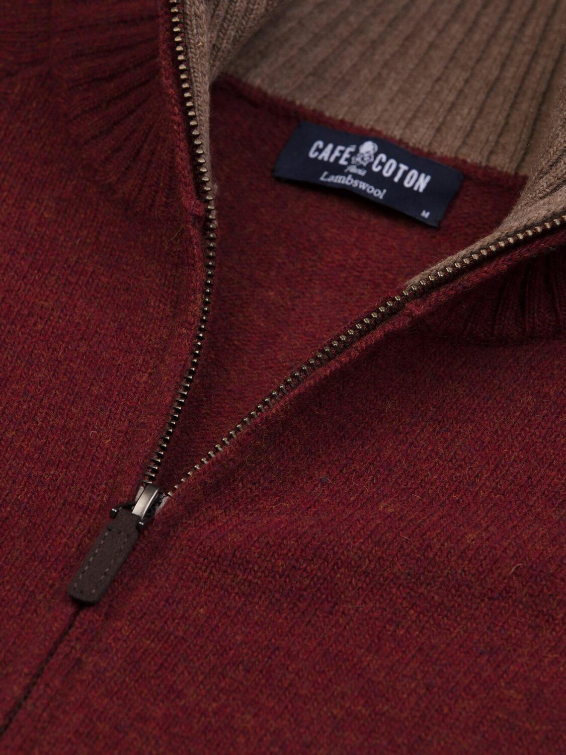 Ben zip-up cardigan in rust coloured lambswool