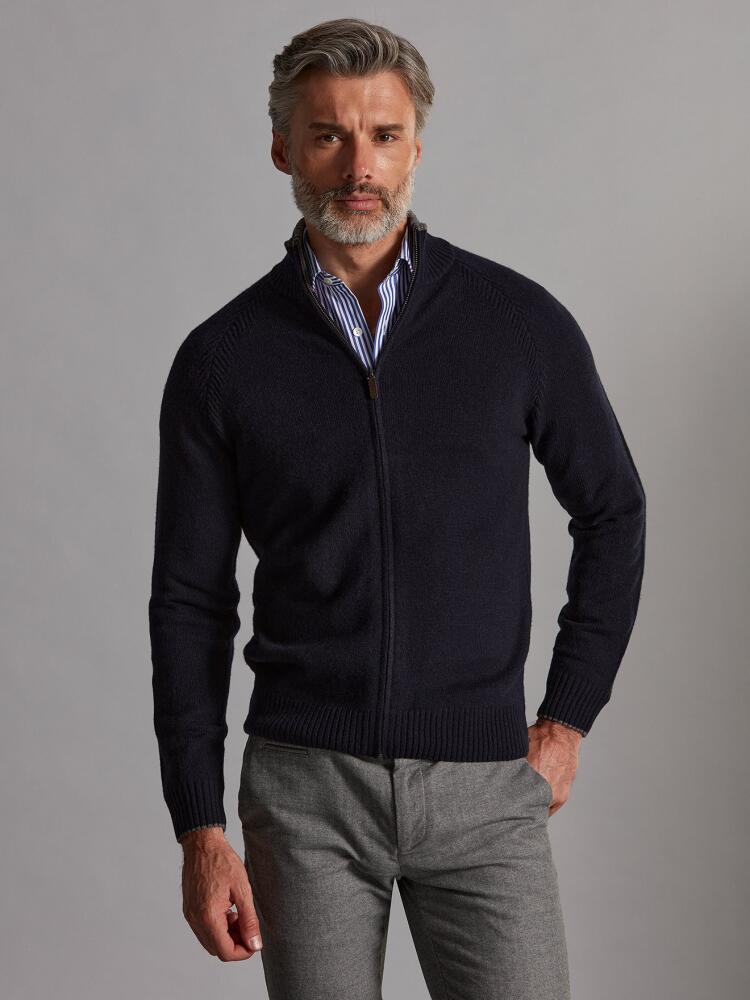 Cardigan Ben con cerniera in lambswool blu