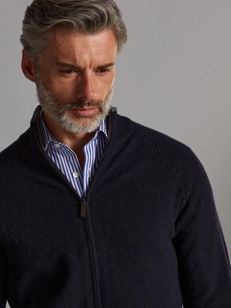 Cardigan Ben con cerniera in lambswool blu