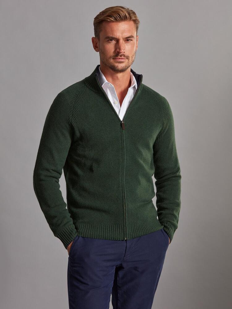 Ben zip-up cardigan in green lambswool