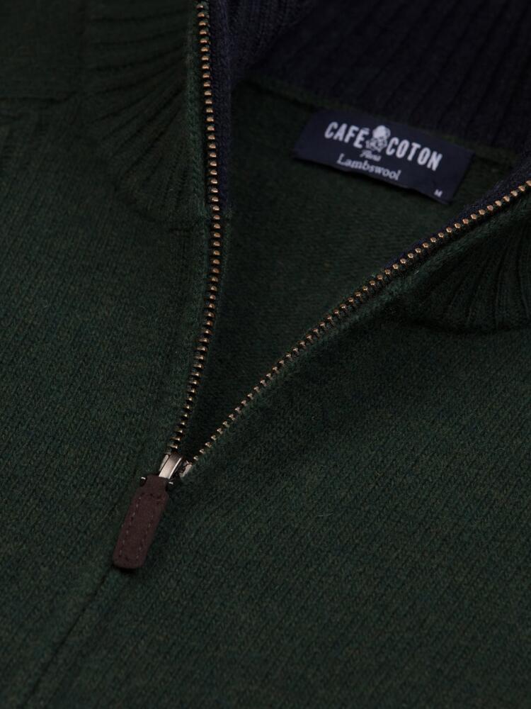 Ben zip-up cardigan in green lambswool