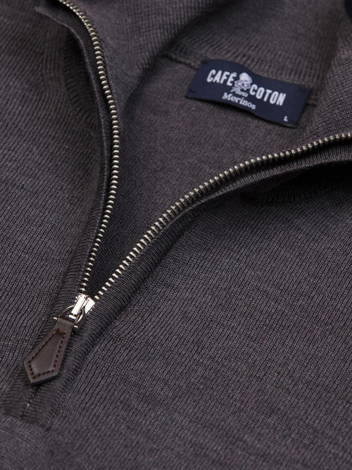 Half Zip Bobby Pullover aus anthrazitfarbener Merinowolle