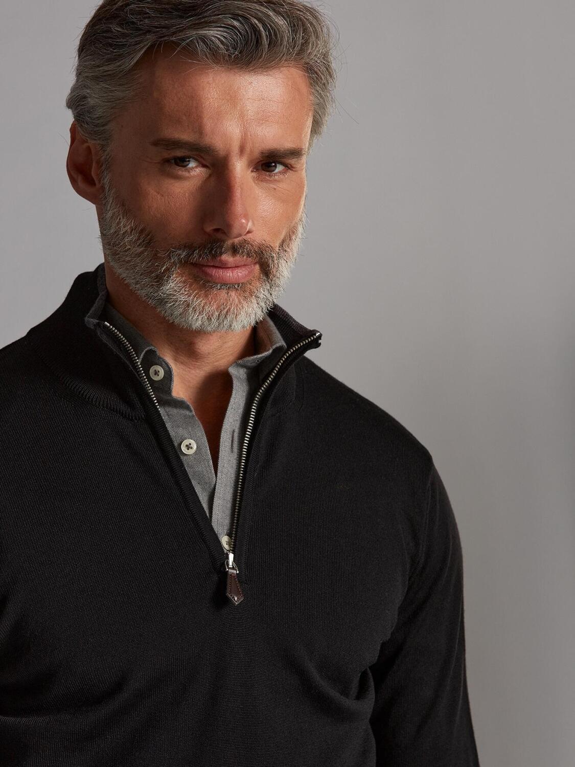 Bobby halve rits in zwart merino