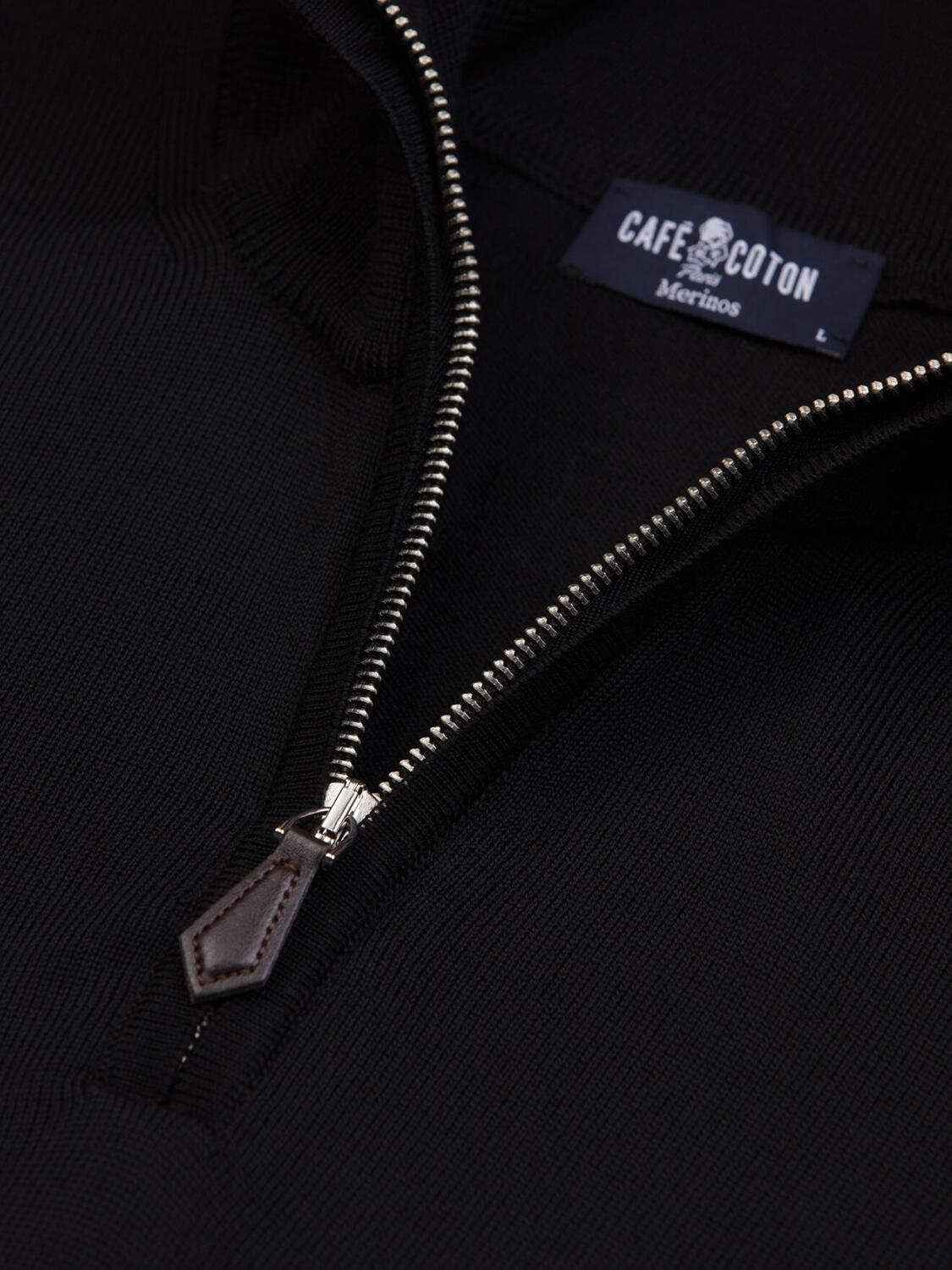 Bobby halve rits in zwart merino