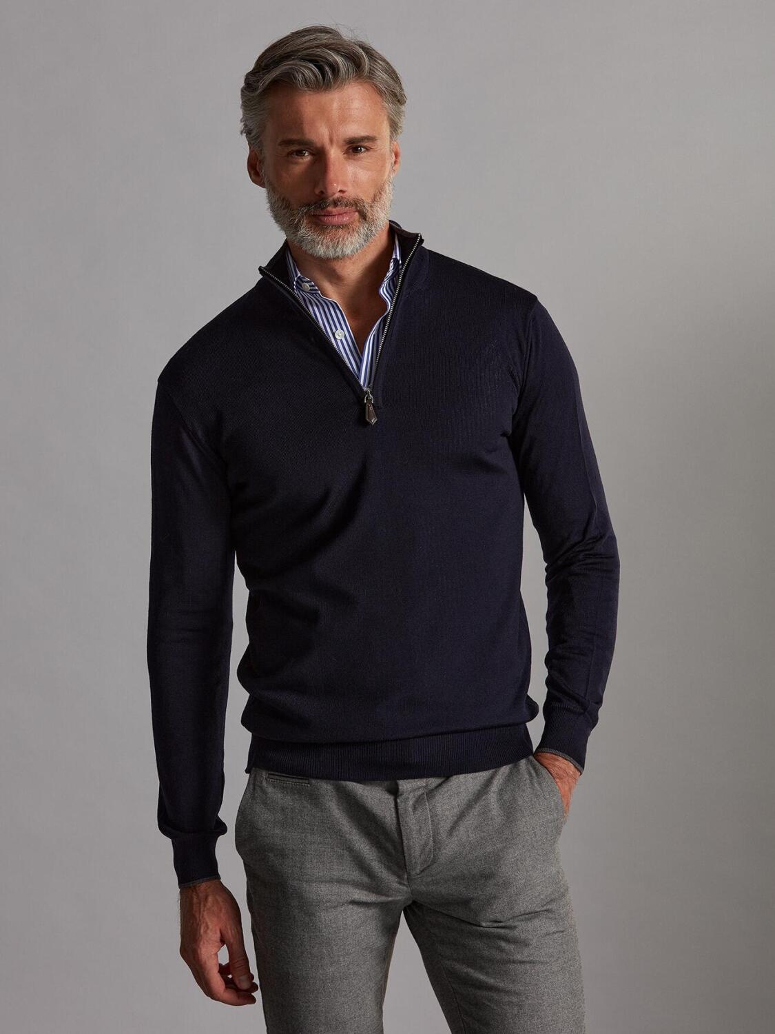 Bobby halve rits in marine merino