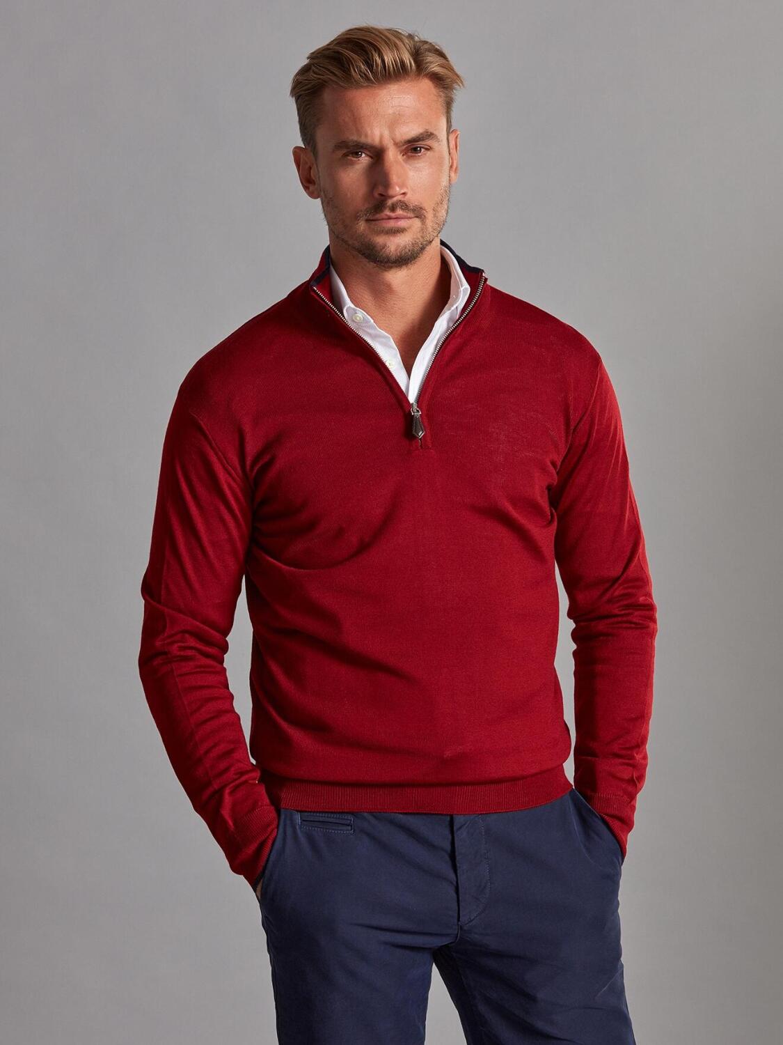 Half zip Bobby jumper in red merino