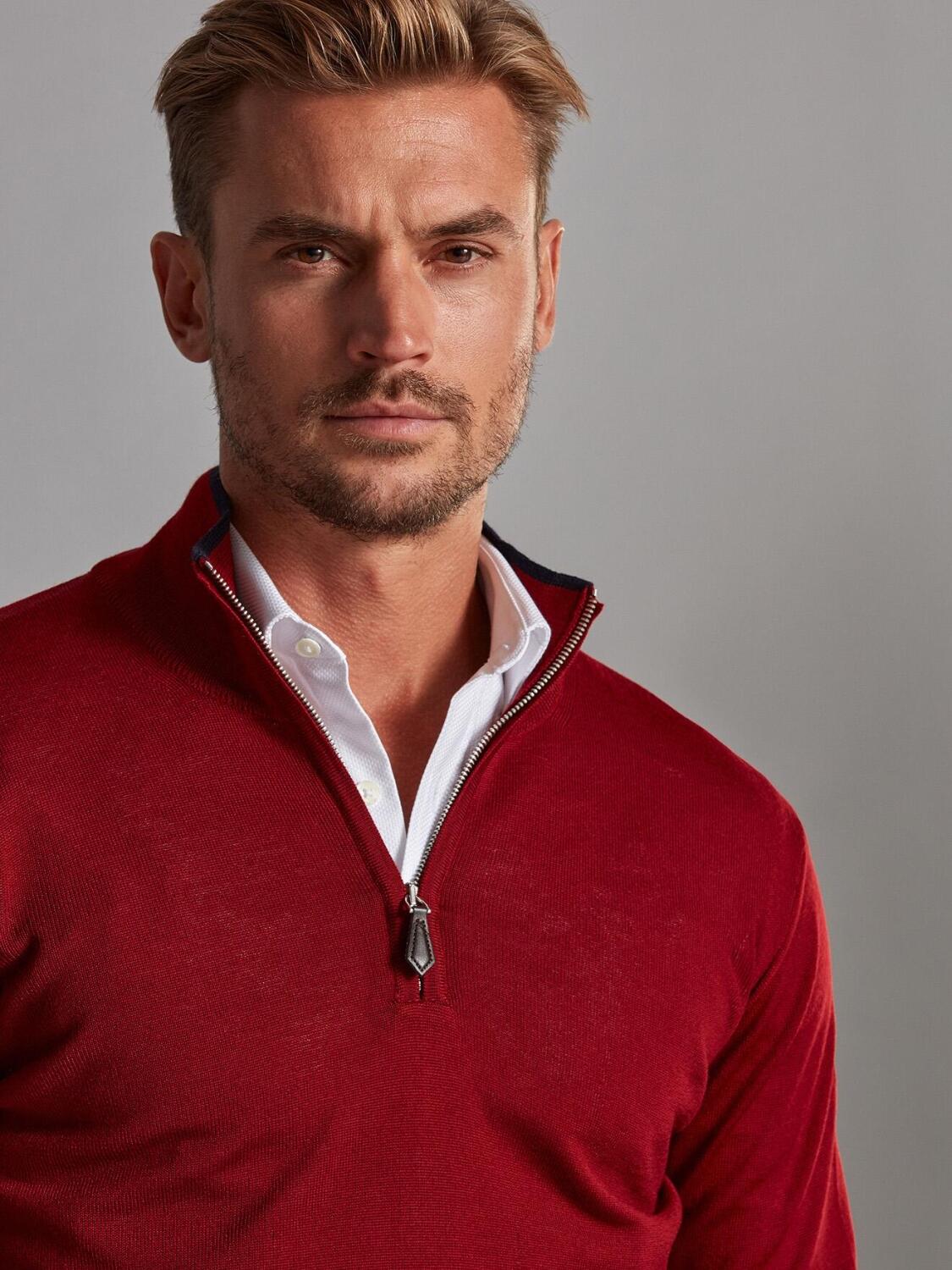 Half zip Bobby jumper in red merino