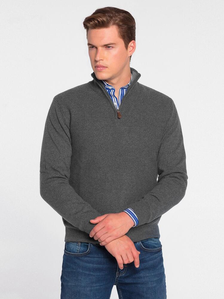 Lambswool grey zip neck jumper