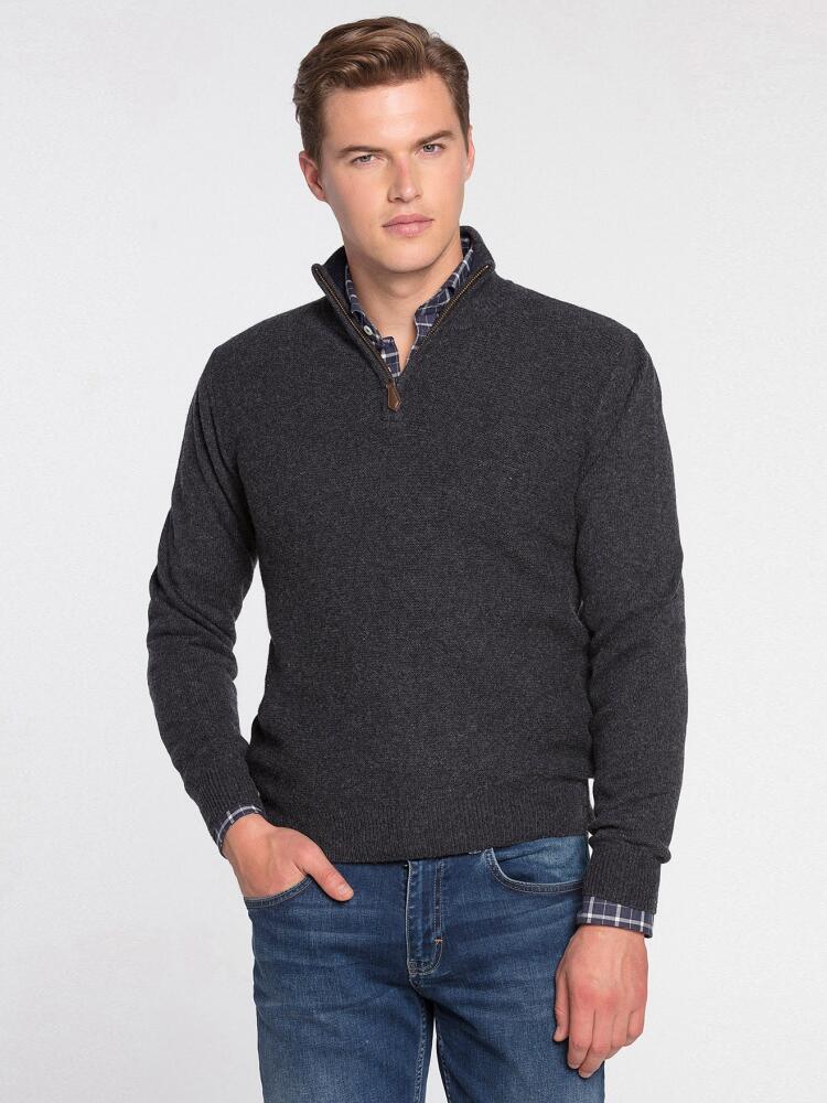 Half zip anthracite en lambswool